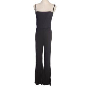 Pretty Little Thing Black Ribbed Strappy Square Neck Jumpsuit UK Size 14 US 10